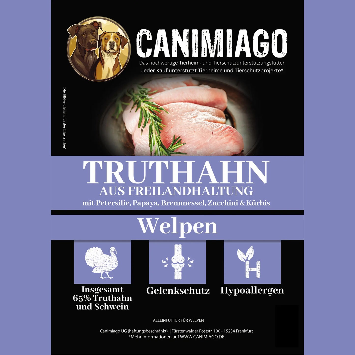 CANIMIAGO WELPEN - Truthahn aus Freilandhaltung mit Petersilie, Papaya, Brennnessel, Zucchini & Kürbis